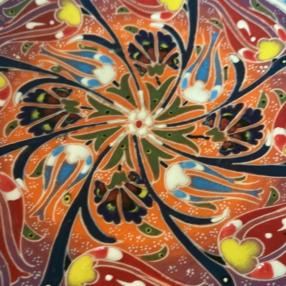 Turkish Hand Painted Raided Enamel decorative plate as is - Picture 2 of 7